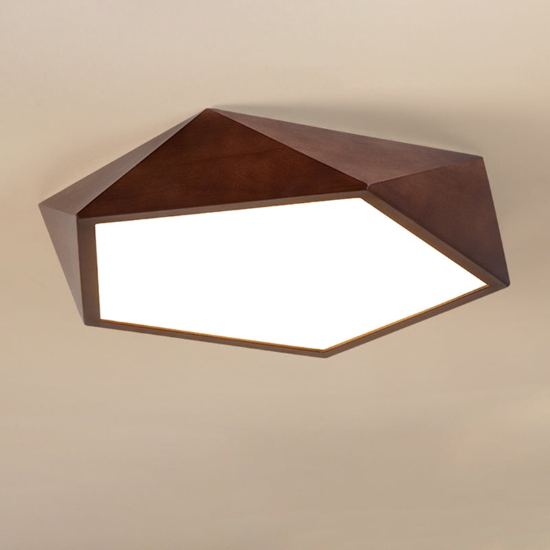 Modern LED Wood Flush Mount Geometric Shape Ceiling Lamp with Acrylic Shade for Bedroom