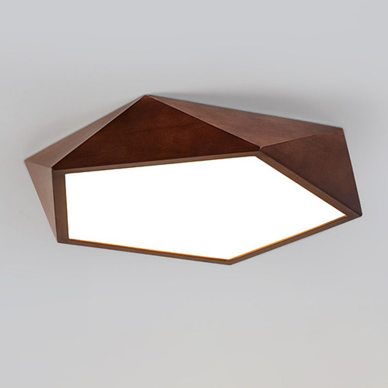 Modern LED Wood Flush Mount Geometric Shape Ceiling Lamp with Acrylic Shade for Bedroom