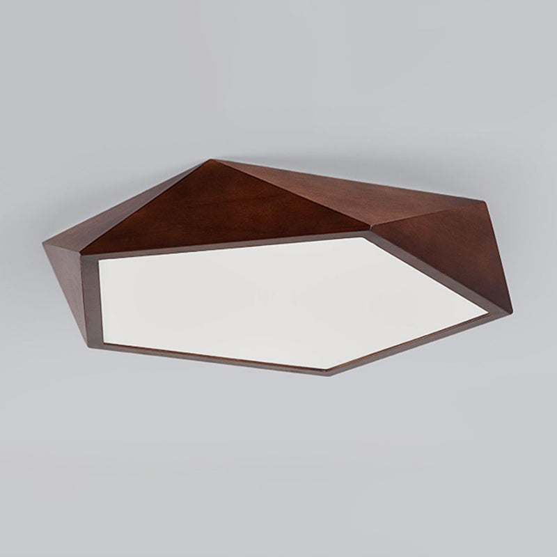 Modern LED Wood Flush Mount Geometric Shape Ceiling Lamp with Acrylic Shade for Bedroom