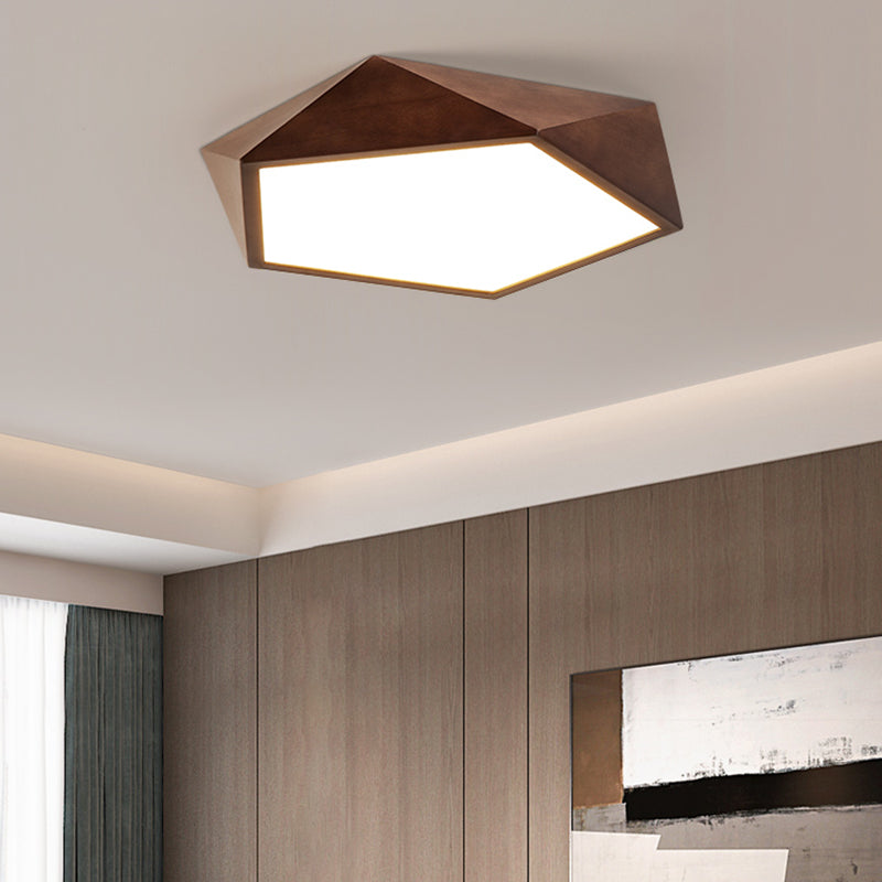 Modern LED Wood Flush Mount Geometric Shape Ceiling Lamp with Acrylic Shade for Bedroom