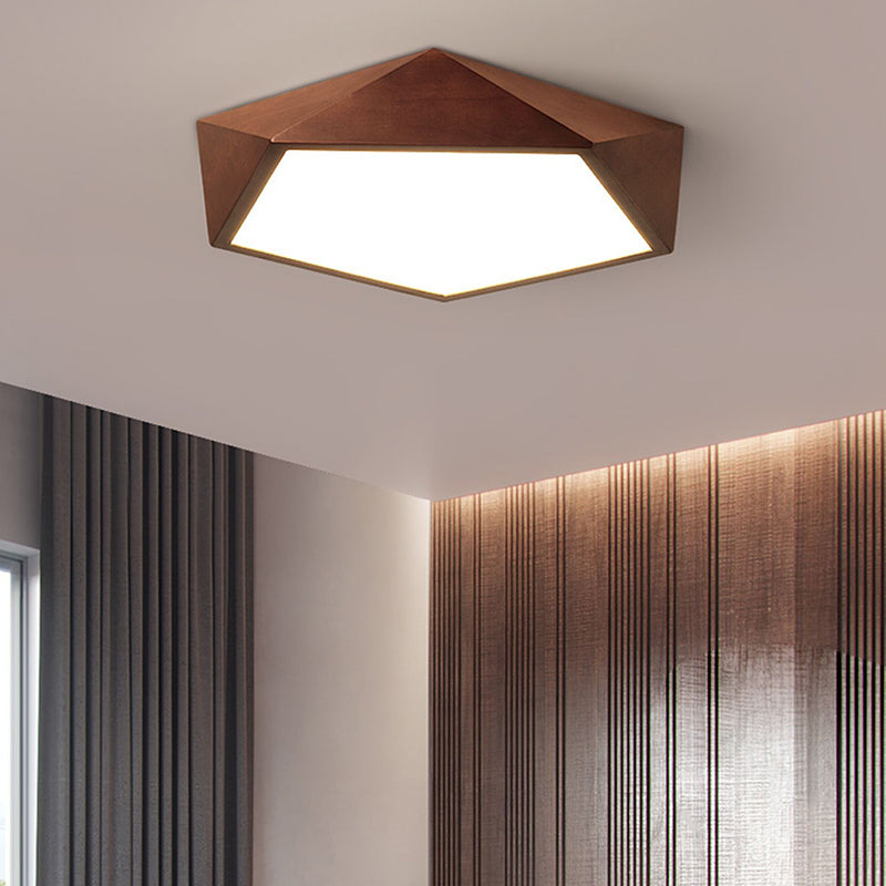 Modern LED Wood Flush Mount Geometric Shape Ceiling Lamp with Acrylic Shade for Bedroom