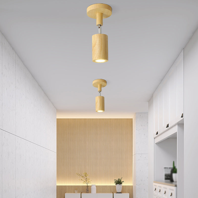 Cylinder Modern Ceiling Semi Flush Adjustable Wood Semi Flush