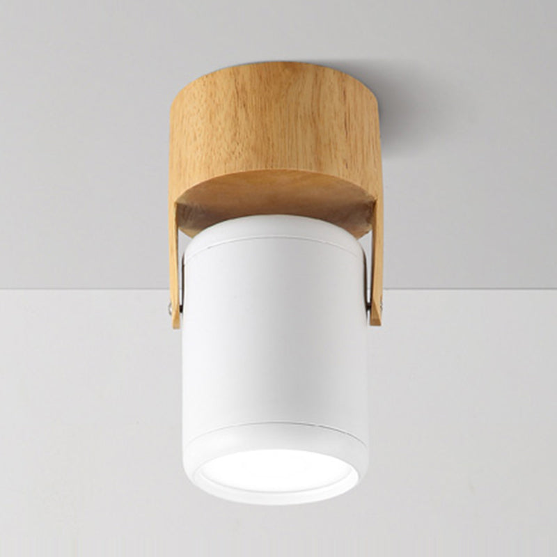 Cylinder Modern Ceiling Semi Flush Adjustable Wood Semi Flush