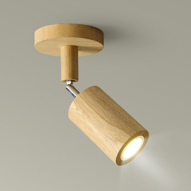 Cylinder Modern Ceiling Semi Flush Adjustable Wood Semi Flush