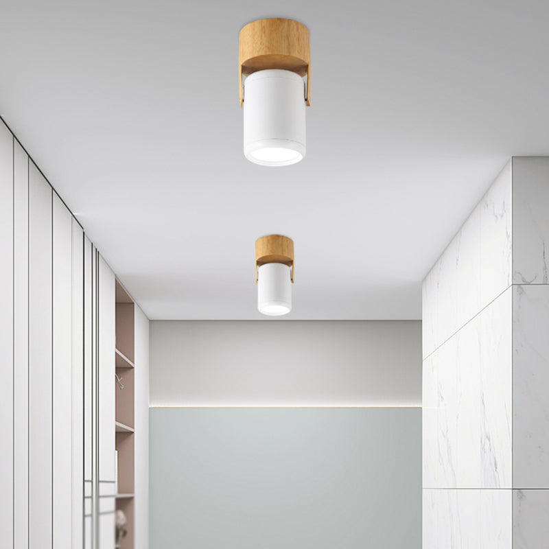 Cylinder Modern Ceiling Semi Flush Adjustable Wood Semi Flush