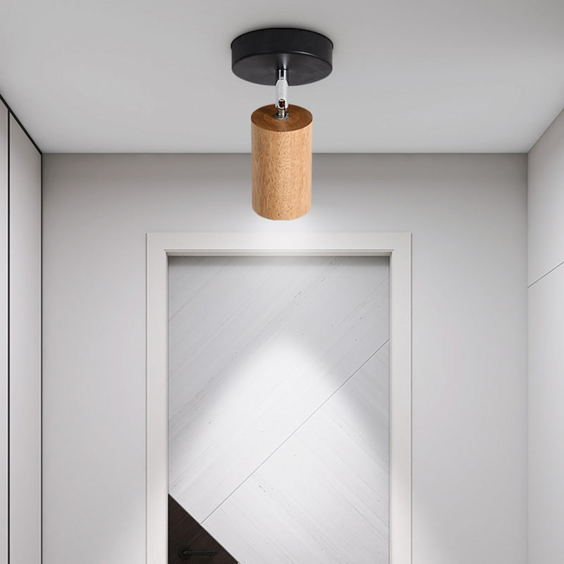 Cylinder Modern Ceiling Semi Flush Adjustable Wood Semi Flush