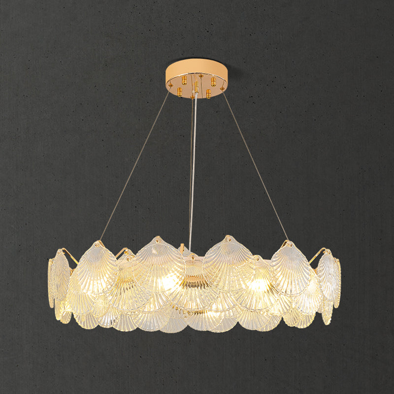 Gold Metal Modern Ceiling Light Geometric Shape Island Light with Shell Shade for Bedroom