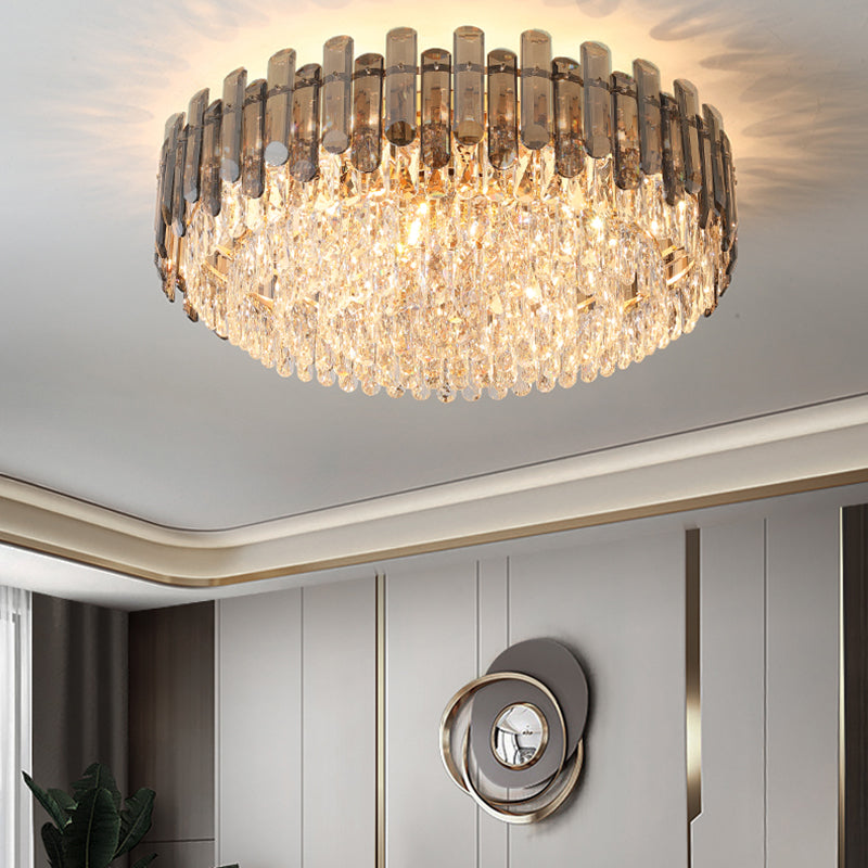 Modern Metal Ceiling Light Geometric Shape Ceiling Lamp with Crystal Shade for Living Room