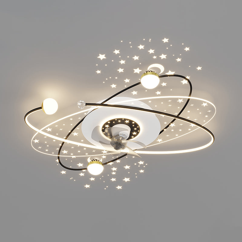 Modern LED Ceiling Fan Lamp Oval Metal Fan Lighting for Living Room