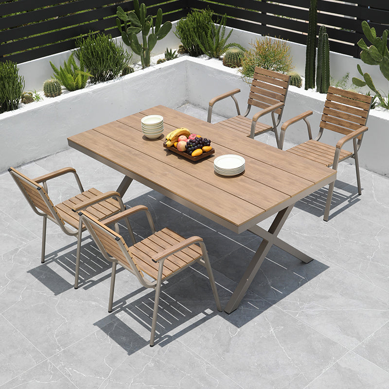 Modern Artificial Wood Courtyard Table Geometric Waterproof Outdoor Table