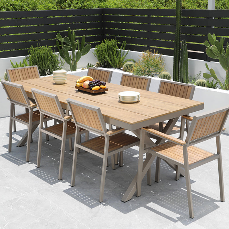 Modern Artificial Wood Courtyard Table Geometric Waterproof Outdoor Table