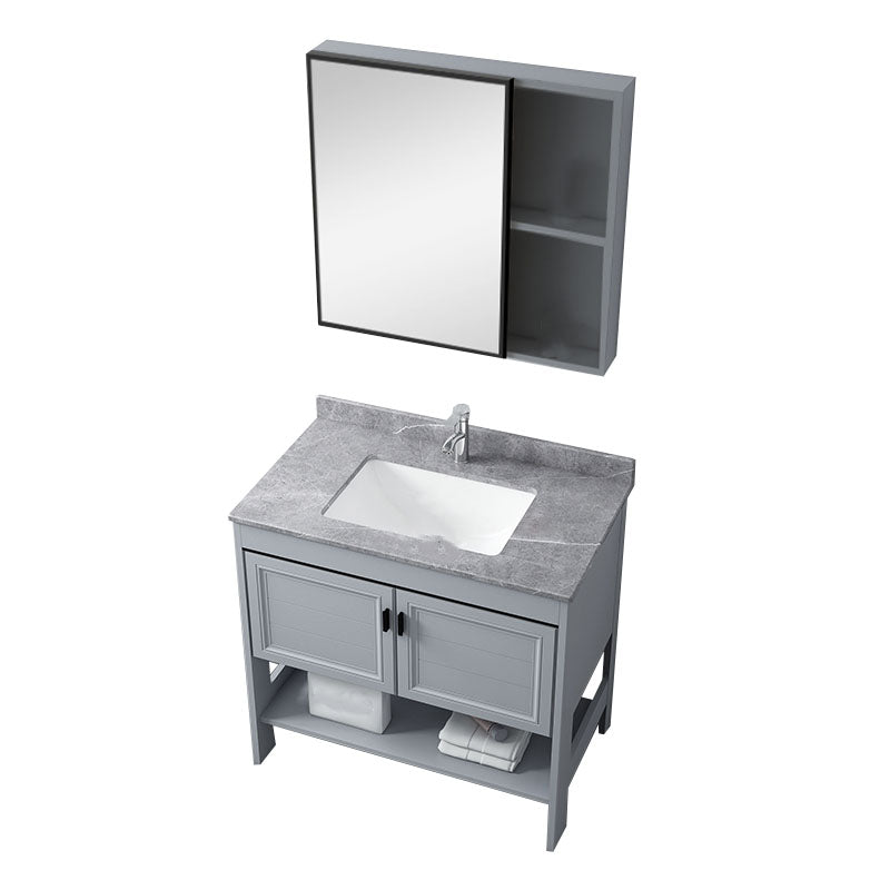 Grey Freestanding Vanity Metal Frame Glam Single Sink Shelving Included Vanity