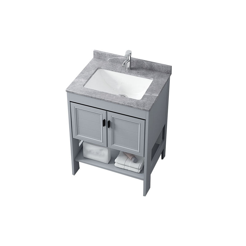 Grey Freestanding Vanity Metal Frame Glam Single Sink Shelving Included Vanity