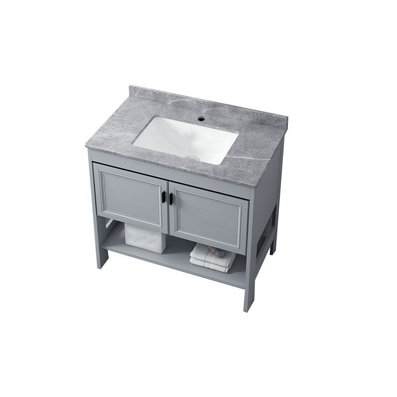 Grey Freestanding Vanity Metal Frame Glam Single Sink Shelving Included Vanity