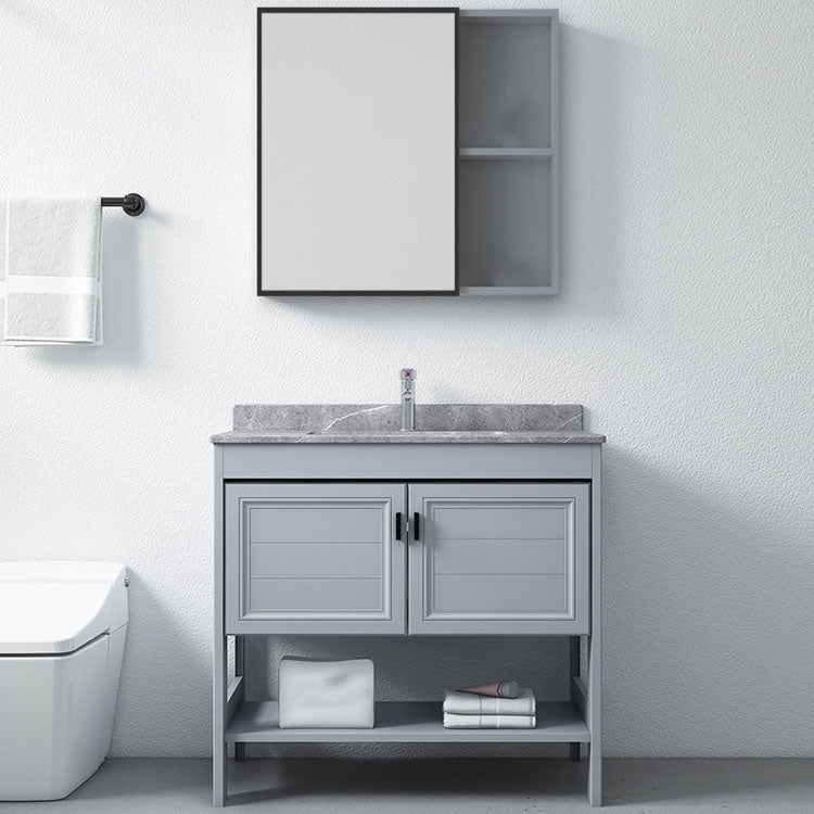 Grey Freestanding Vanity Metal Frame Glam Single Sink Shelving Included Vanity