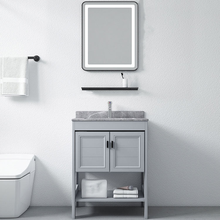 Grey Freestanding Vanity Metal Frame Glam Single Sink Shelving Included Vanity