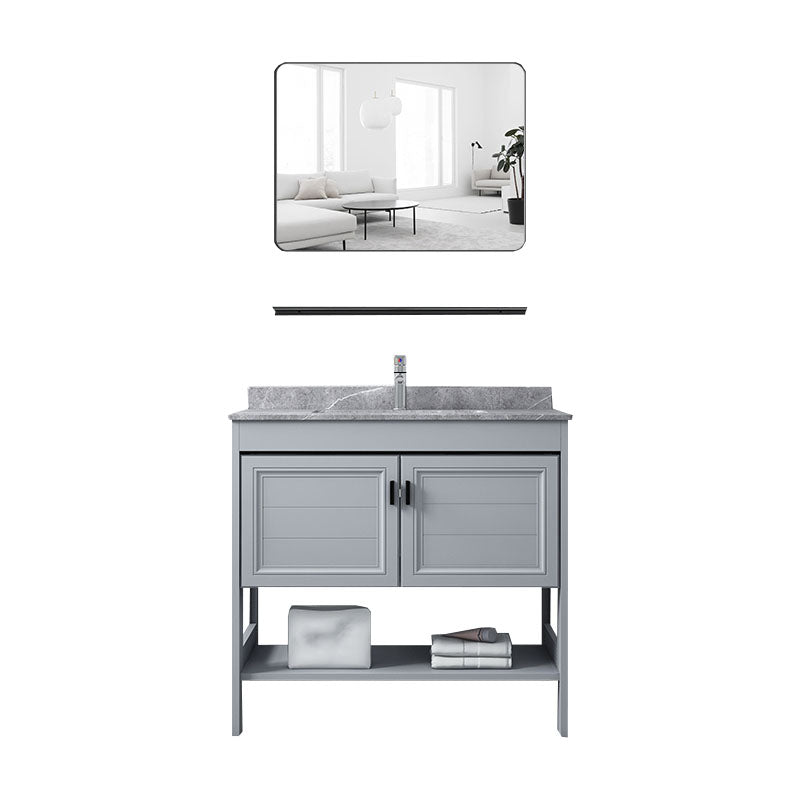 Grey Freestanding Vanity Metal Frame Glam Single Sink Shelving Included Vanity