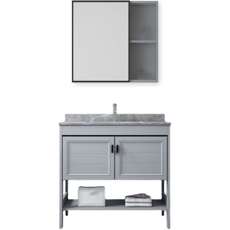 Grey Freestanding Vanity Metal Frame Glam Single Sink Shelving Included Vanity