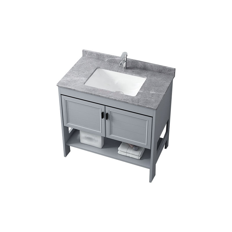 Grey Freestanding Vanity Metal Frame Glam Single Sink Shelving Included Vanity