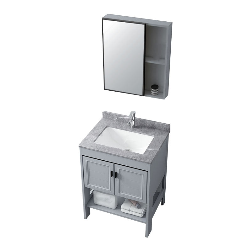 Grey Freestanding Vanity Metal Frame Glam Single Sink Shelving Included Vanity