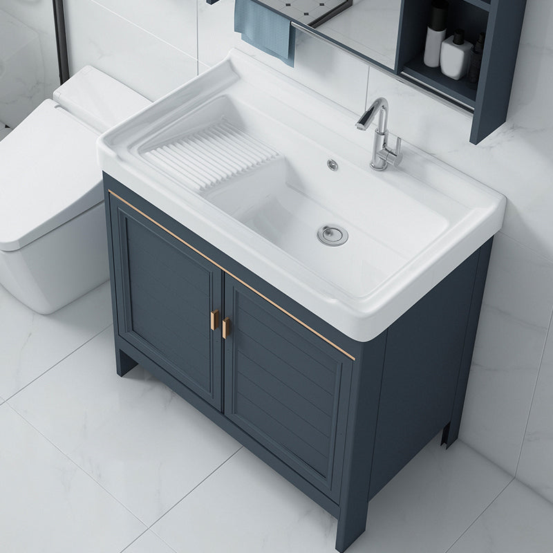 Modern Bathroom Vanity Set Single Freestanding 2 Doors Rectangular Sink Vanity