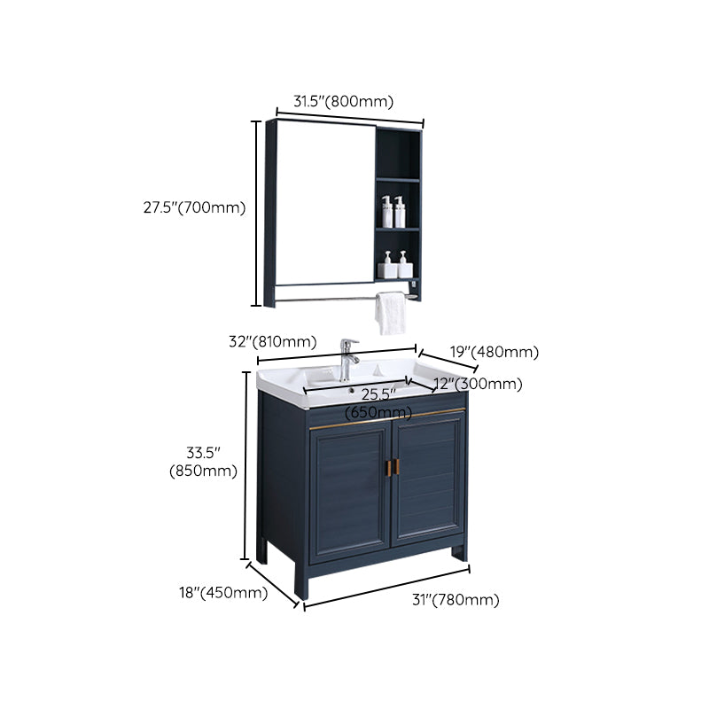 Modern Bathroom Vanity Set Single Freestanding 2 Doors Rectangular Sink Vanity