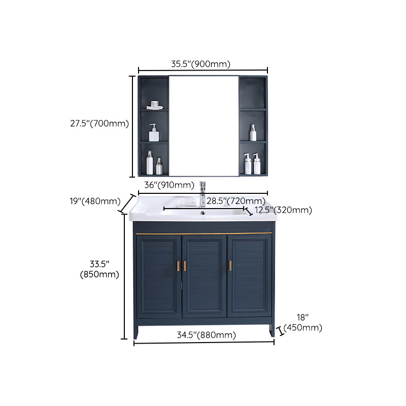 Modern Bathroom Vanity Set Single Freestanding 2 Doors Rectangular Sink Vanity