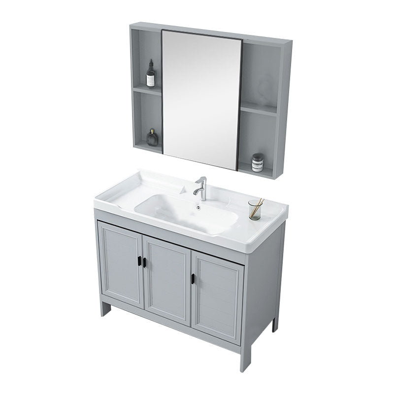 Vanity Glam Mirror Single Sink Metal Frame Freestanding Grey Faucet Vanity with Doors