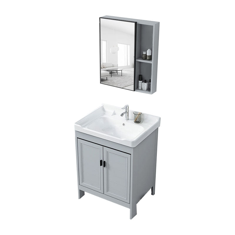 Vanity Glam Mirror Single Sink Metal Frame Freestanding Grey Faucet Vanity with Doors