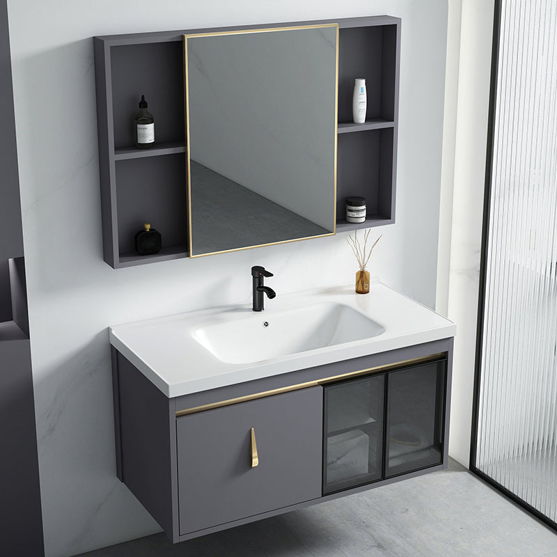 Contemporary Gray Vanity Sink Wall Mounted Bathroom Vanity Cabinet