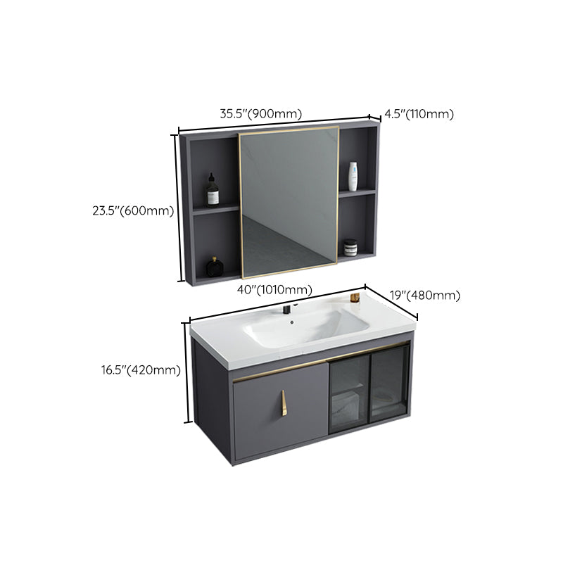 Contemporary Gray Vanity Sink Wall Mounted Bathroom Vanity Cabinet