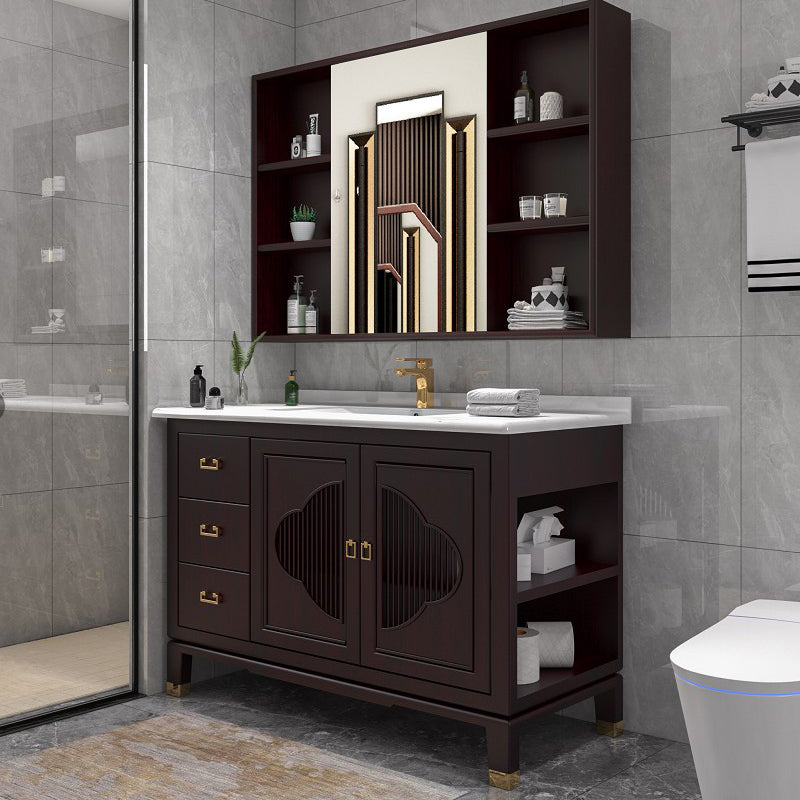 Traditional Bathroom Vanity Wood Standalone Cabinet and Shelving Included Vanity Set