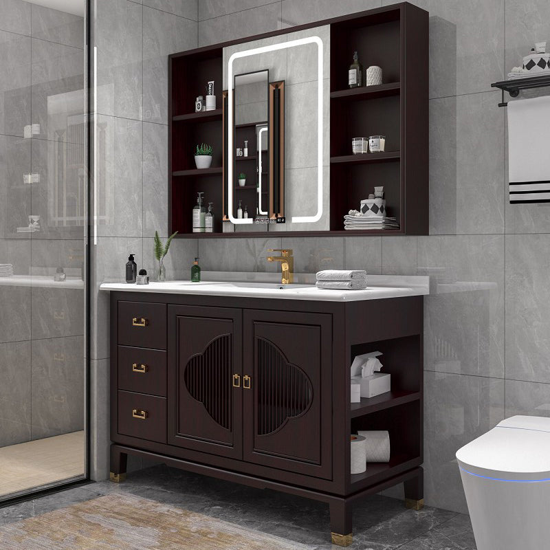 Traditional Bathroom Vanity Wood Standalone Cabinet and Shelving Included Vanity Set