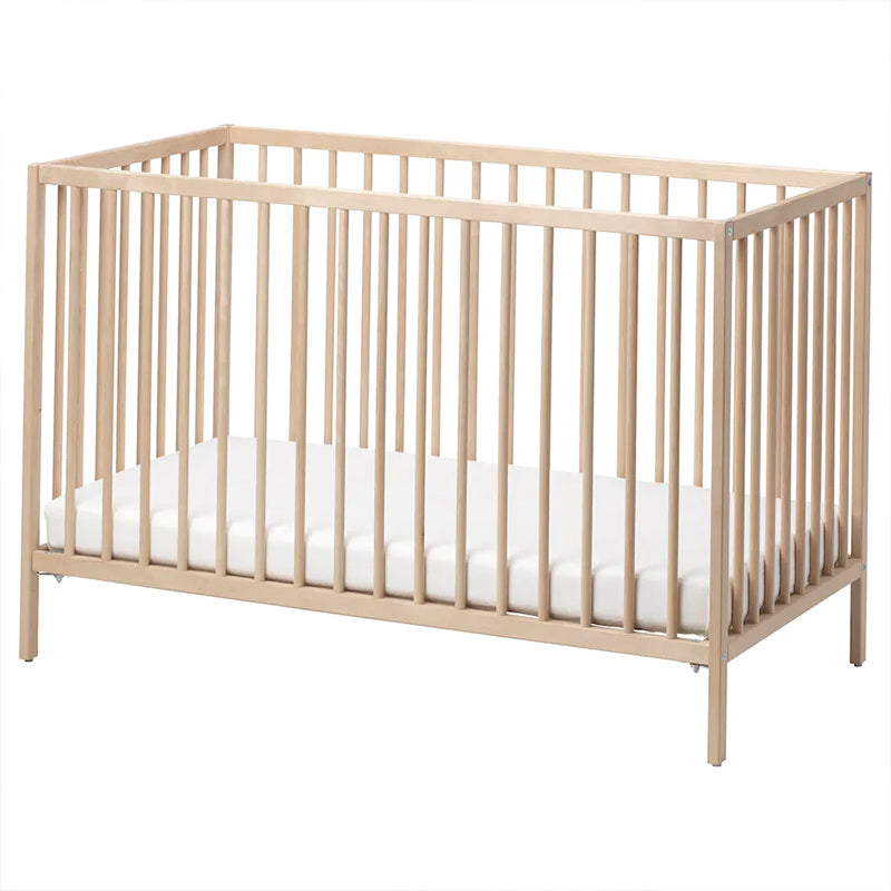 Traditional Nursery Crib with Adjustable Height in Natural Wood