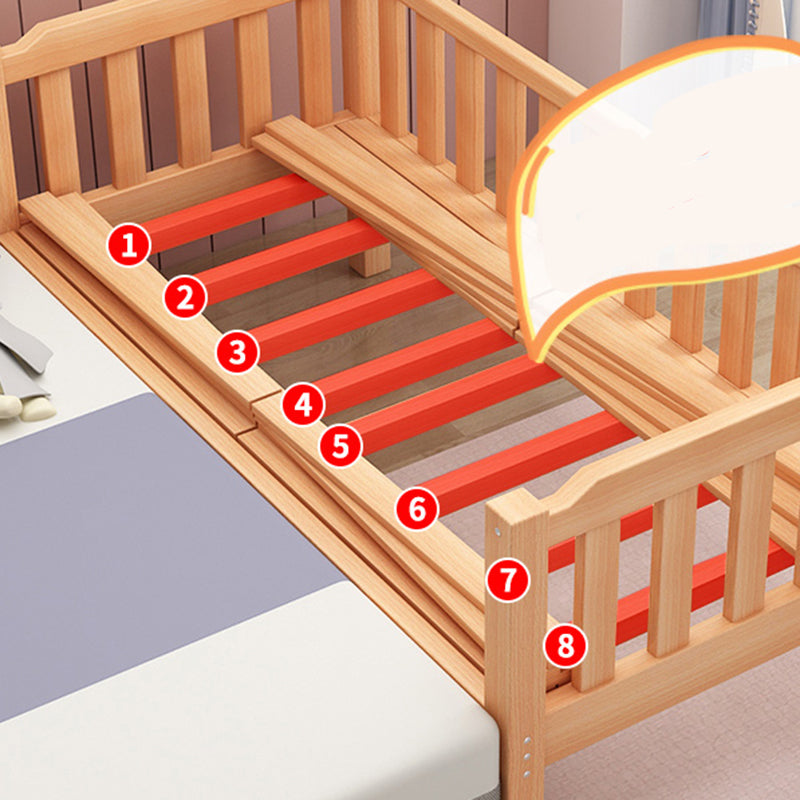 Contemporary Nursery Crib with Guardrail in Natural Beech Wood