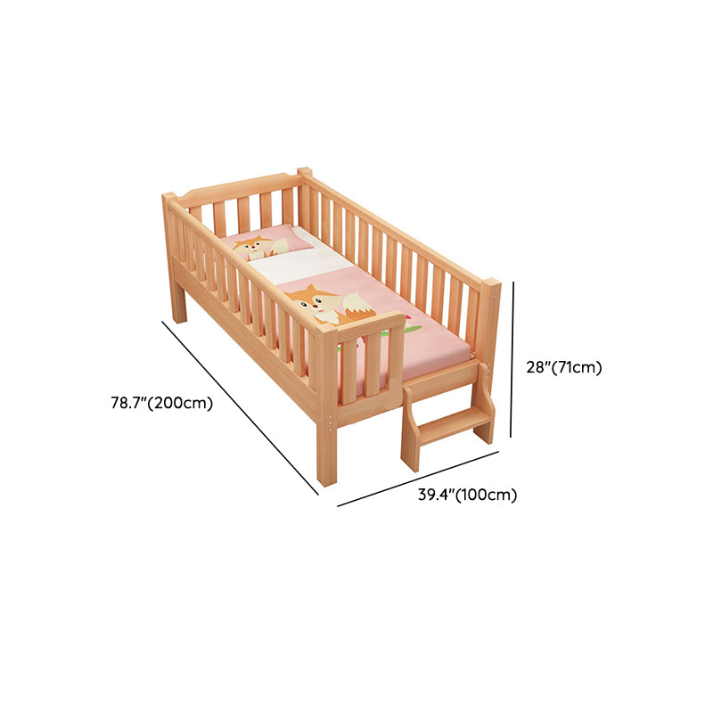 Contemporary Nursery Crib with Guardrail in Natural Beech Wood