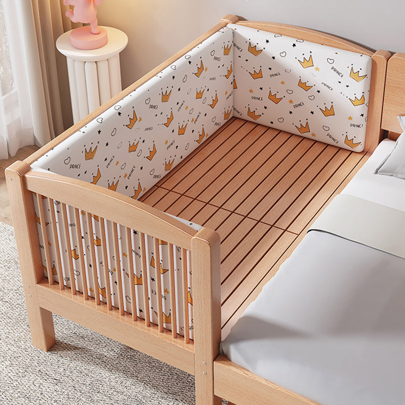 Contemporary Natural Solid Wood Nursery Crib with Guardrail in Beech