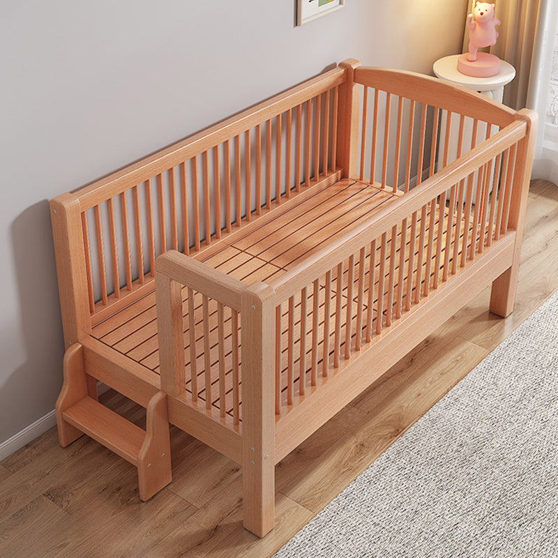 Contemporary Natural Solid Wood Nursery Crib with Guardrail in Beech