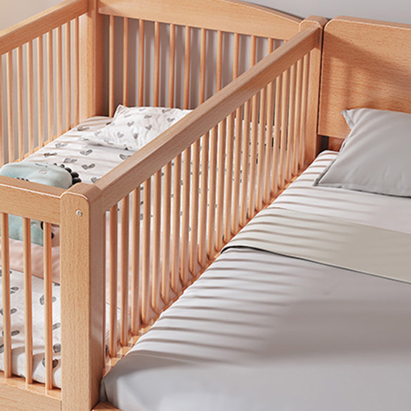 Contemporary Natural Solid Wood Nursery Crib with Guardrail in Beech