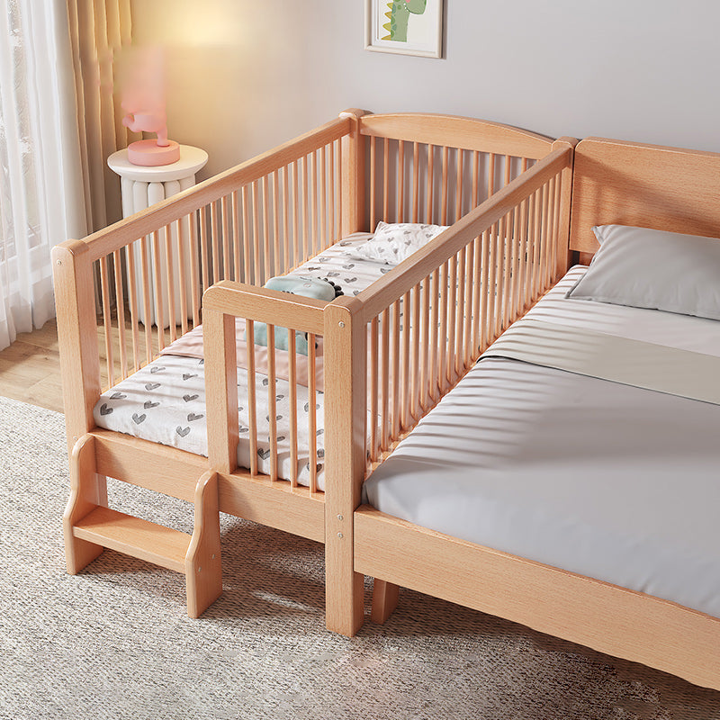 Contemporary Natural Solid Wood Nursery Crib with Guardrail in Beech