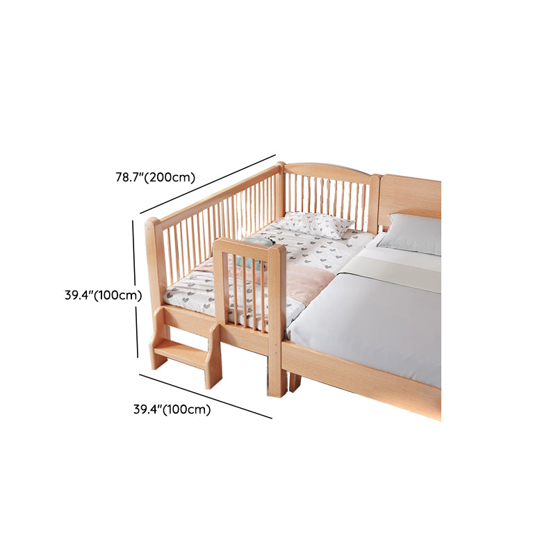 Contemporary Natural Solid Wood Nursery Crib with Guardrail in Beech