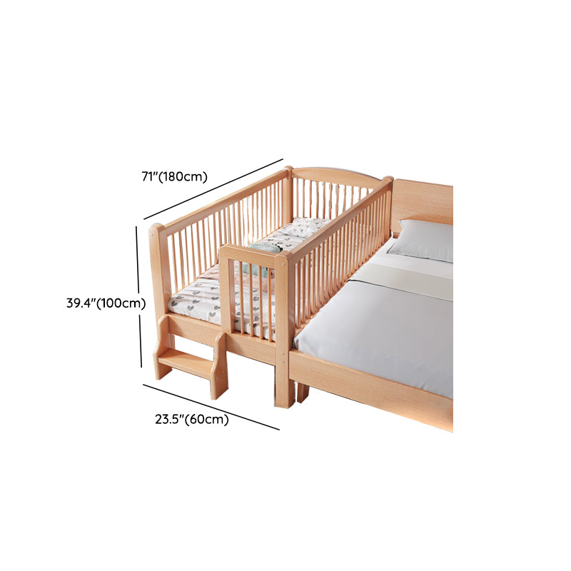 Contemporary Natural Solid Wood Nursery Crib with Guardrail in Beech