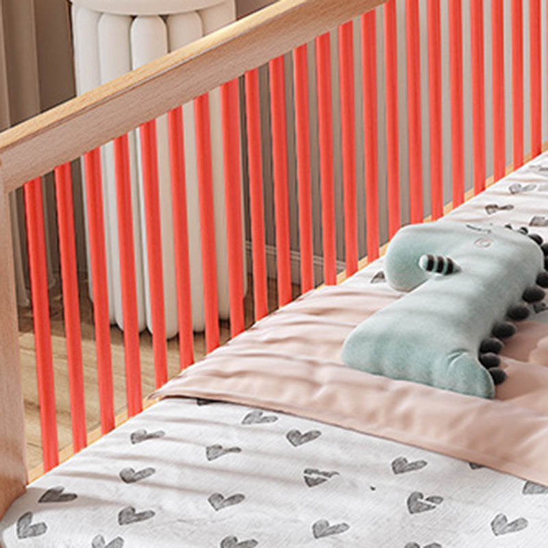 Contemporary Natural Beech Wood Nursery Crib with Guardrail Arched Crib