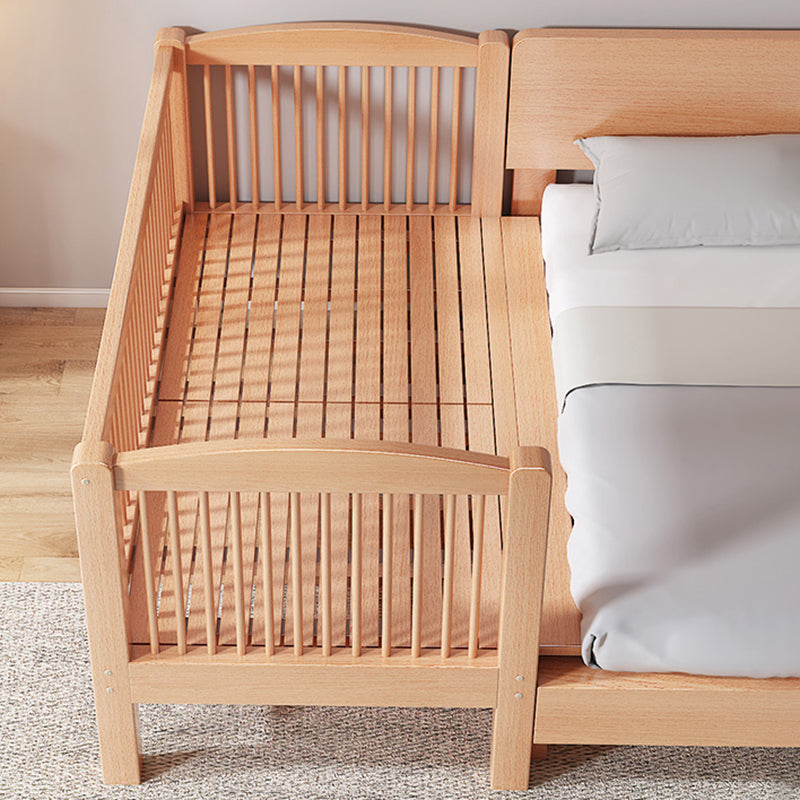 Contemporary Natural Beech Wood Nursery Crib with Guardrail Arched Crib