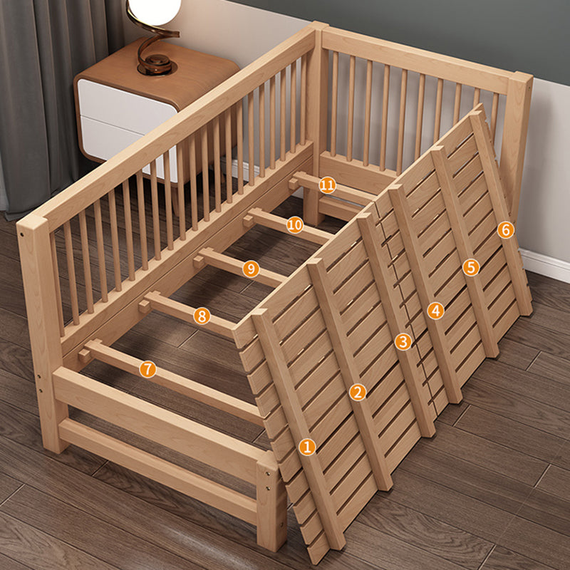 Natural Farmhouse Nursery Crib in Solid Wood with Guardrail Crib