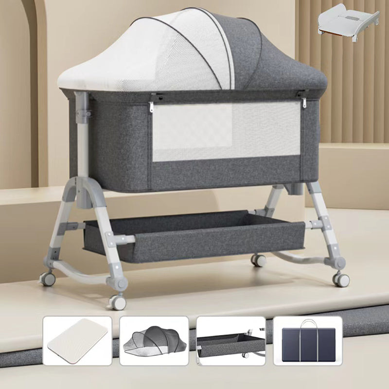 Contemporary Rocking Crib Cradle Height Adjustable Bassinet with Storage Basket