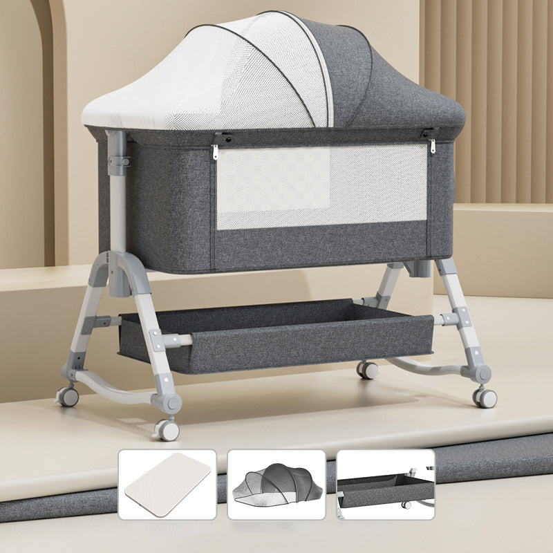 Contemporary Rocking Crib Cradle Height Adjustable Bassinet with Storage Basket