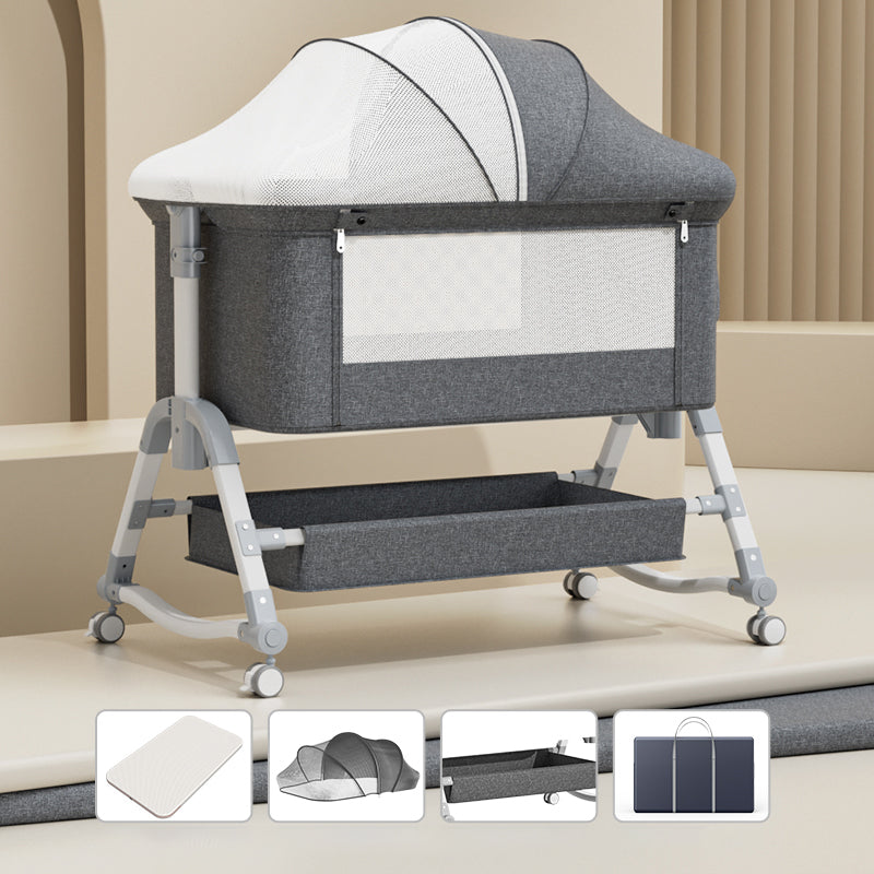 Contemporary Rocking Crib Cradle Height Adjustable Bassinet with Storage Basket