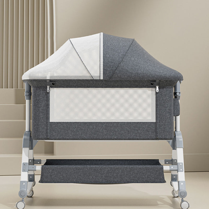 Contemporary Rocking Crib Cradle Height Adjustable Bassinet with Storage Basket