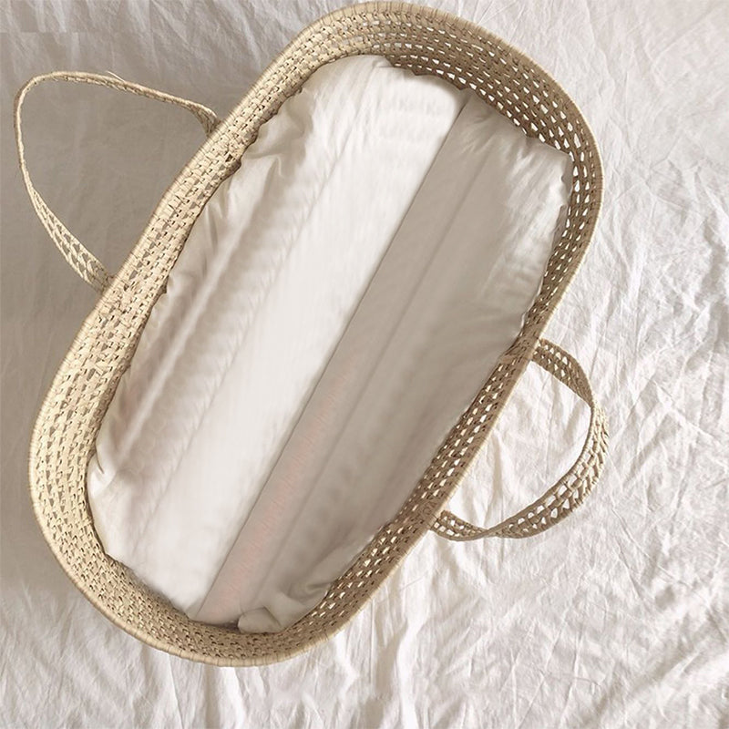 Classic Natural Baby Moses Basket Oval Rattan 10" H Crib Cradle